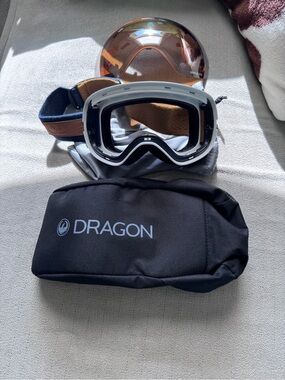 Ski & Snow Goggles with Interchangeable Brown Lens - White Frame